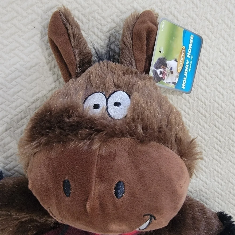 NEW Holiday Horse Retriever Squeaky Toy Plush Dog Toy
